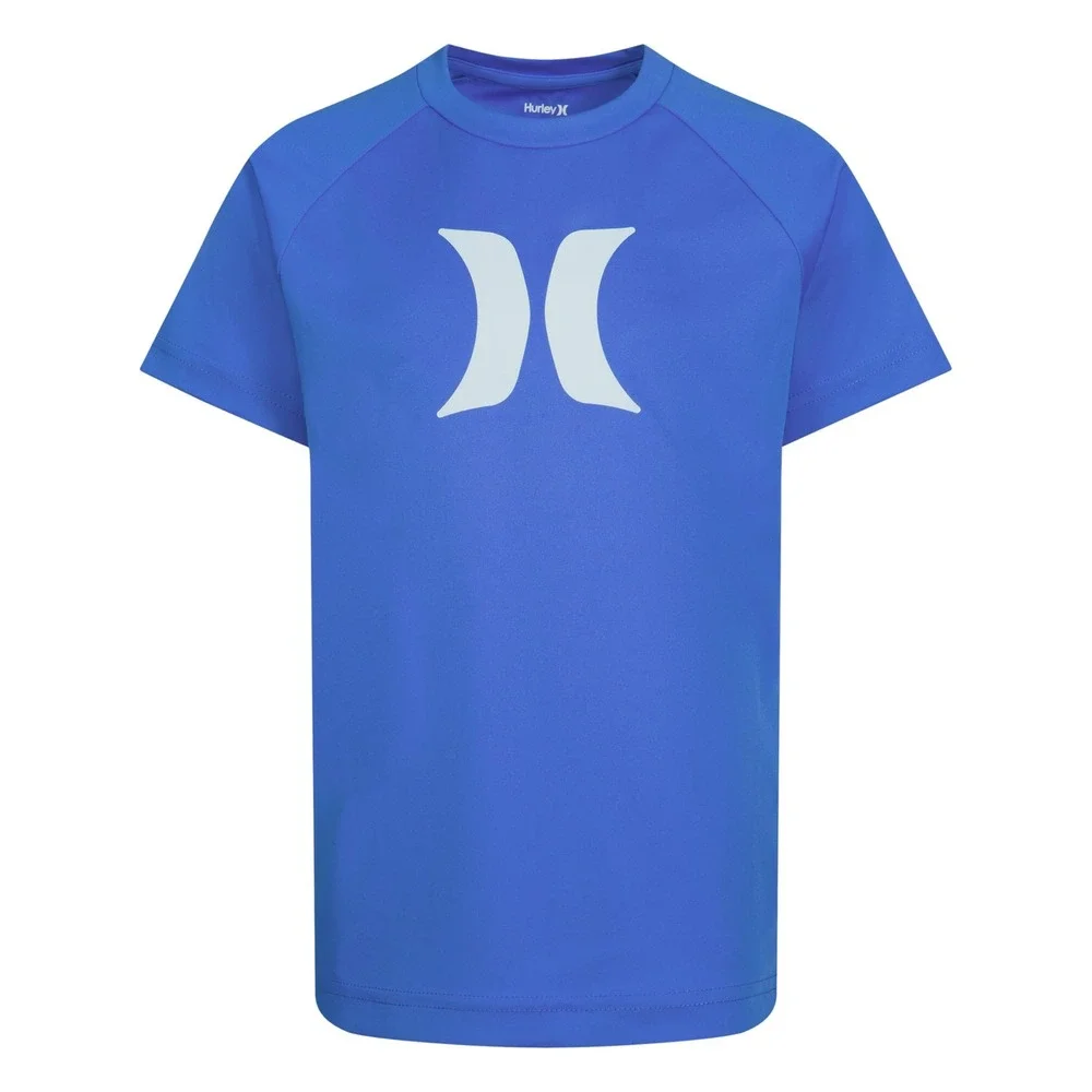 NWT Hurley Boys Blue UPF 50+ Short Sleeve Rash Guard Swim Shirt Size 4T